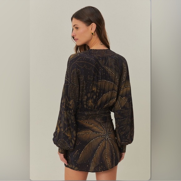 Farm Rio Black Golden Foliage Mini Dress - Picture 7 of 9